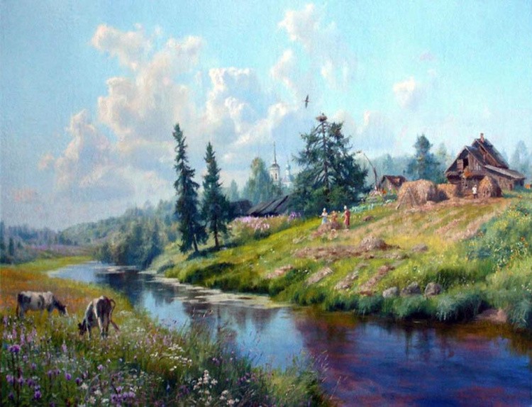 Картина по номерам «Дом на берегу реки»