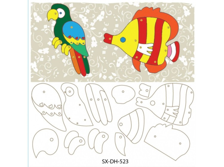 Мозаика «Попугайчик и рыбка» (фигурки из картона) — картинка 2