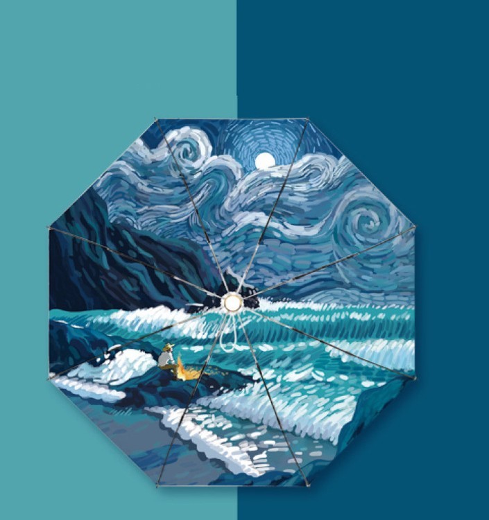 Зонт двусторонний Лазурный океан, складной, 8 спиц, автомат — картинка 4