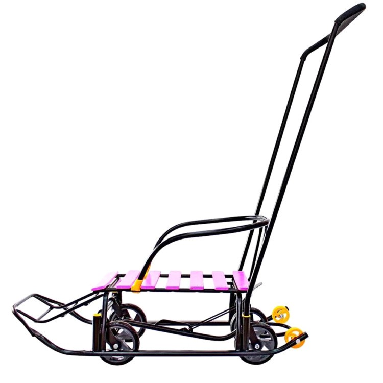Санки детские Snow Black Auto сливовые рейки с колесами — картинка 6