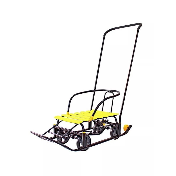 Санки детские Snow Black Auto желтые рейки с колесами — картинка 4