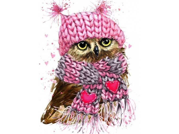 Открытка по номерам с декором «Милая совушка»