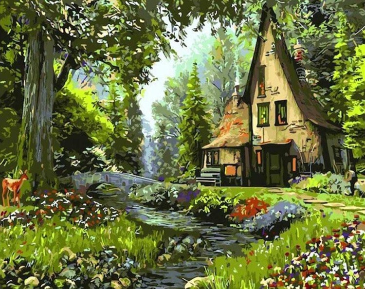 Картина по номерам «Домик в лесу»