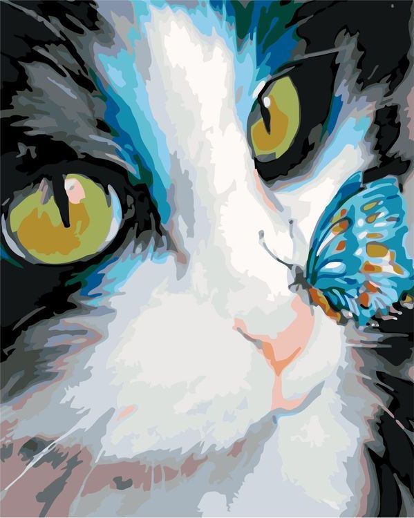 Картина по номерам «Кот и бабочка»