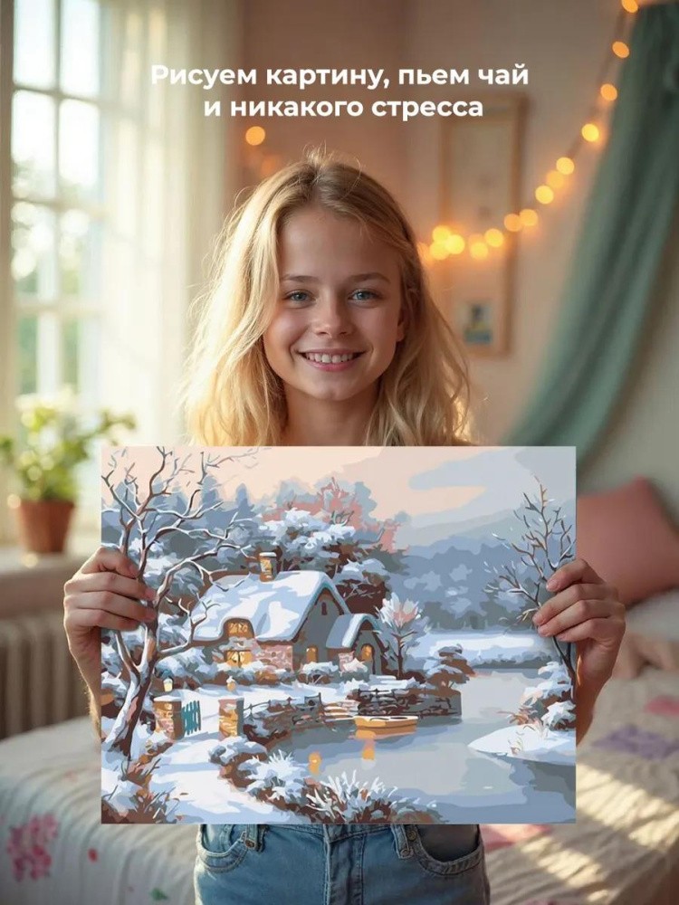 Картина по номерам «Домик в зимнем лесу» — картинка 6