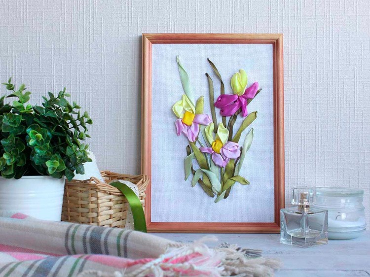 Вышивка лентами «Ирисы» — картинка 5