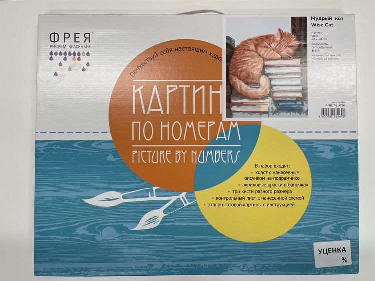 УЦЕНКА. Картина по номерам «Мудрый кот» (немного порвана коробка) — картинка 2
