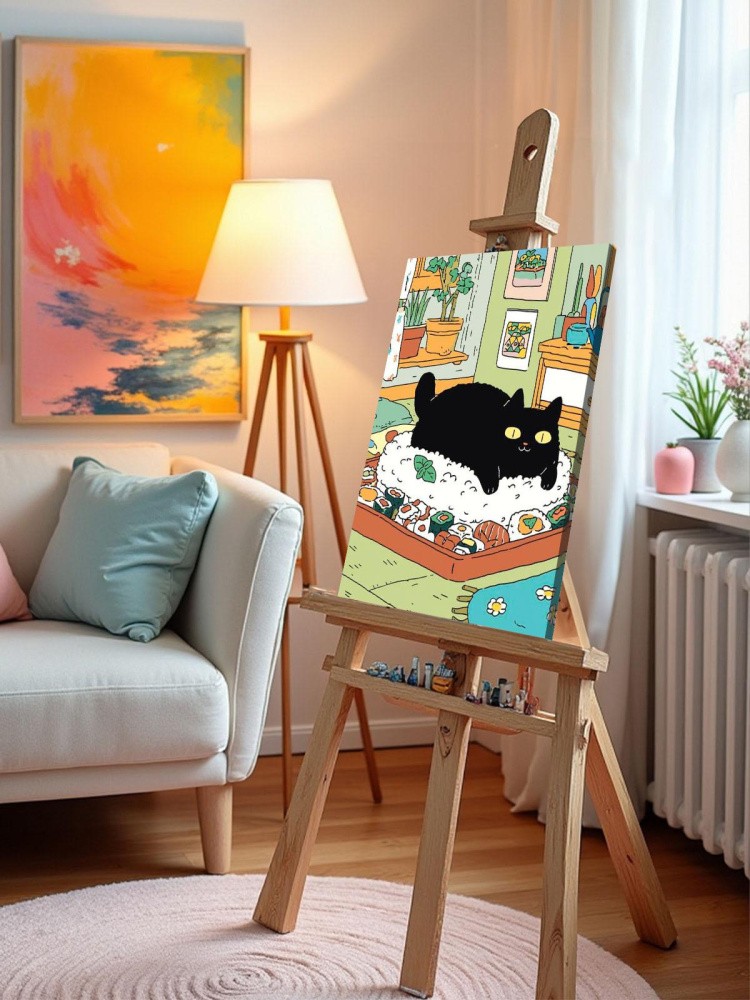 Картина по номерам Черный кот в комнате готовит суши — картинка 10