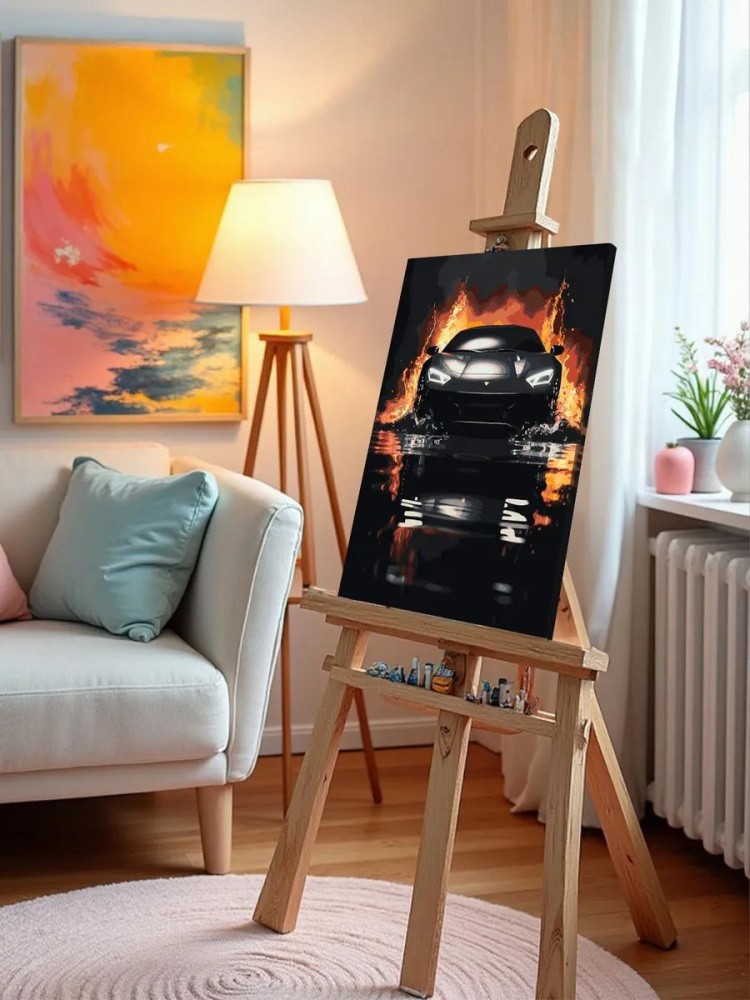 Картина по номерам «Машины: Ламборгини на воде в темных тонах» — картинка 9