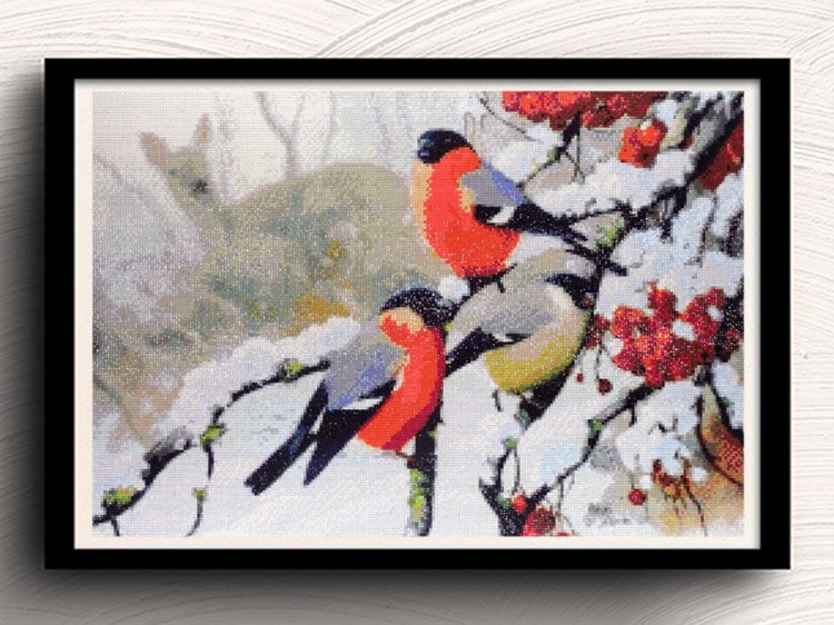 Алмазная вышивка «Три снегиря и лань» — картинка 2