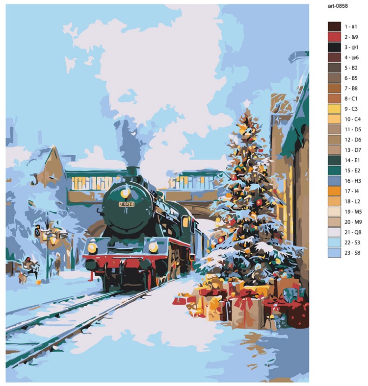 Картина по номерам Новогодняя елка и ретро поезд — картинка 2