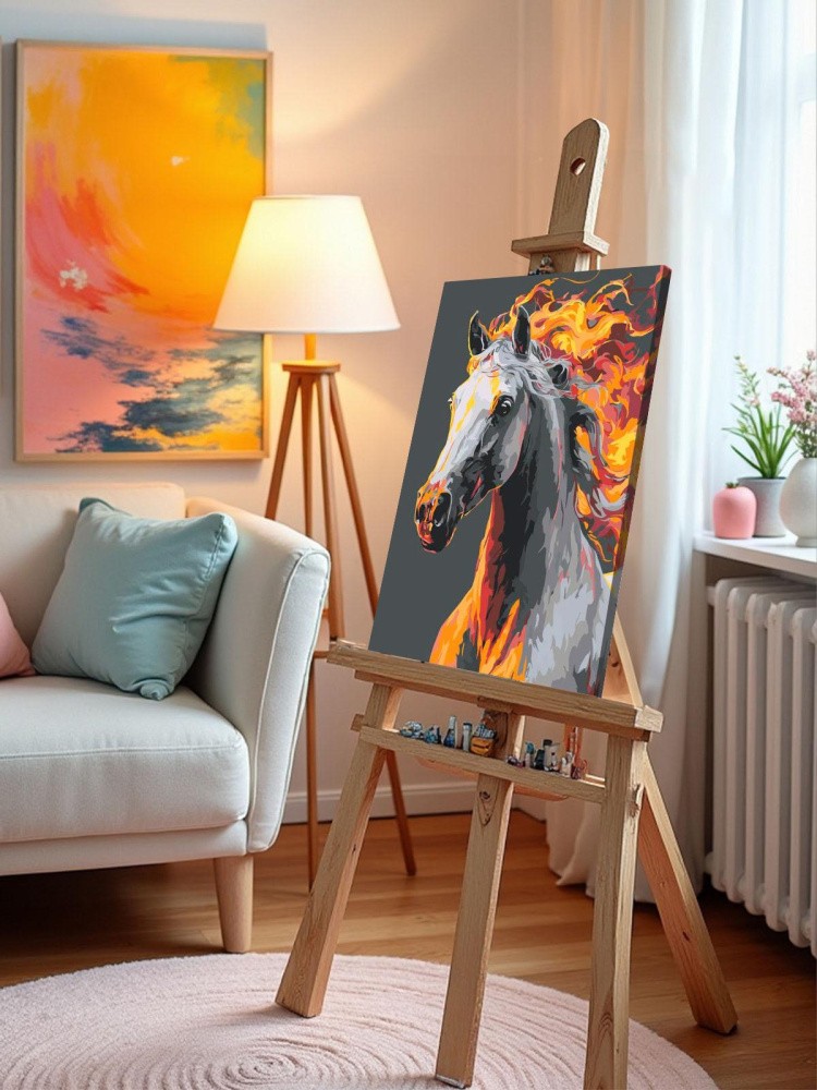Картина по номерам Белая огненная лошадь Символ года — картинка 9