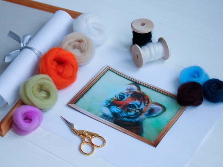 Картина шерстью «Тигренок» — картинка 2