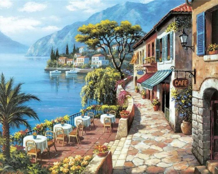 Алмазная вышивка «Кафе у моря» — картинка 2