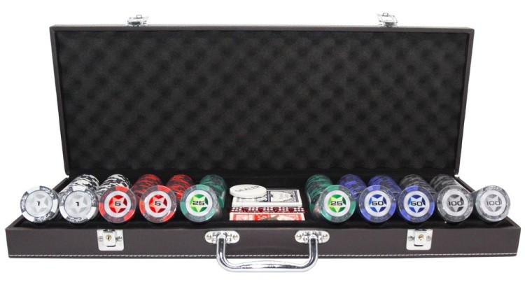Покерный набор STARS, 500 фишек 14 г с номиналом в кожаном кейсе