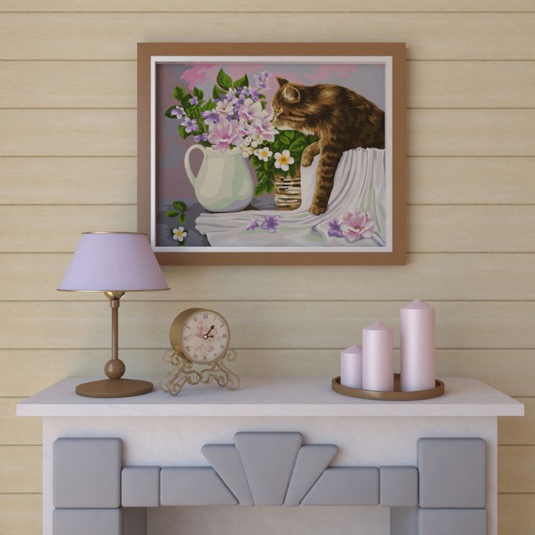 Картина по номерам по дереву «Кошка в лукошке. Жанна Когай» — картинка 2