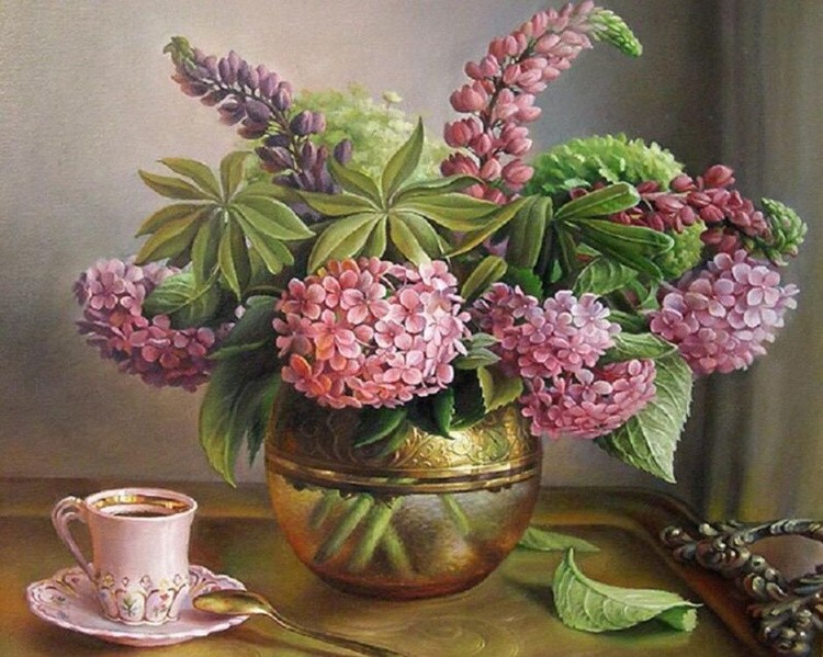 Картина по номерам «Гортензии в вазе»