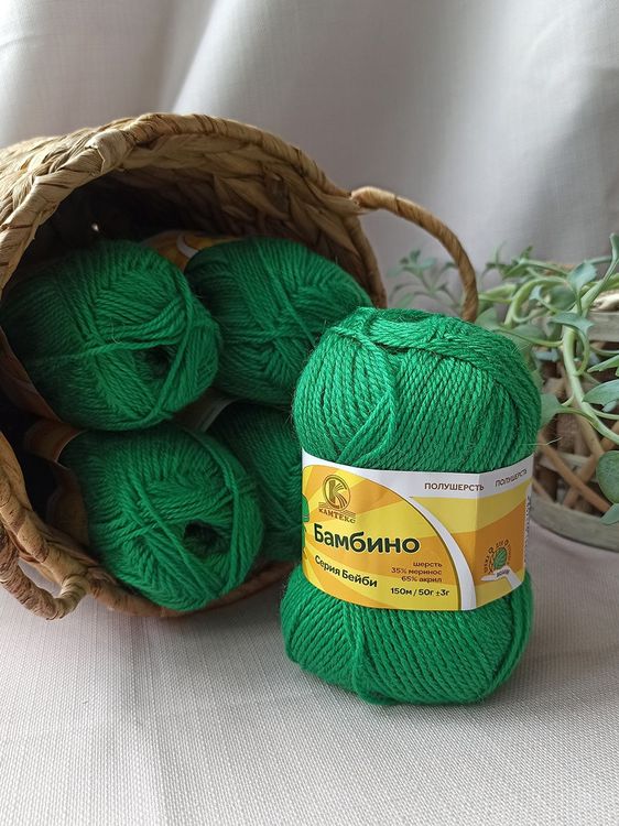 Пряжа Камтекс Бамбино (044), трава, 5 шт. по 50 г — картинка 2