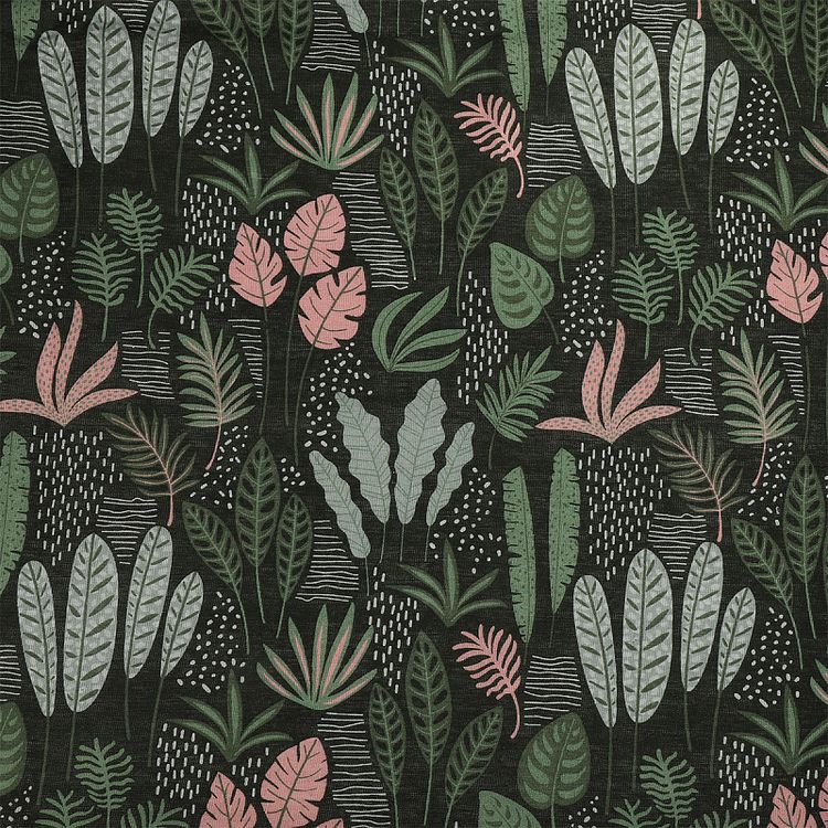 Ткань льняная, 1 м x 150 см, 140 г/м², цвет: зеленый, растительный принт, TBY — картинка 2