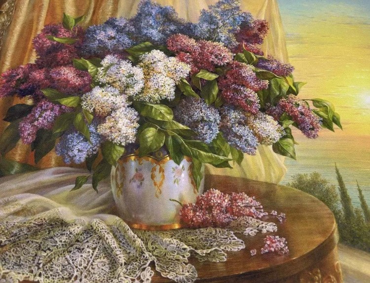 Принт для вышивки лентами на габардине «Букет» — картинка 2