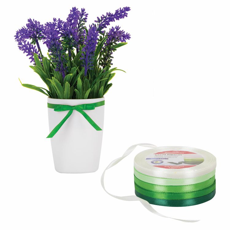 Лента атласная, ширина 6 мм, зеленый спектр, набор 5 цветов по 23 м, Brauberg — картинка 4