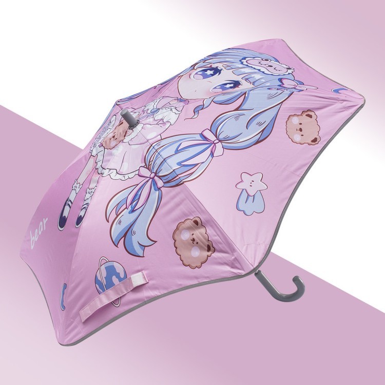 Зонт детский Милая девочка, трость, 6 спиц, механический, антишторм — картинка 2