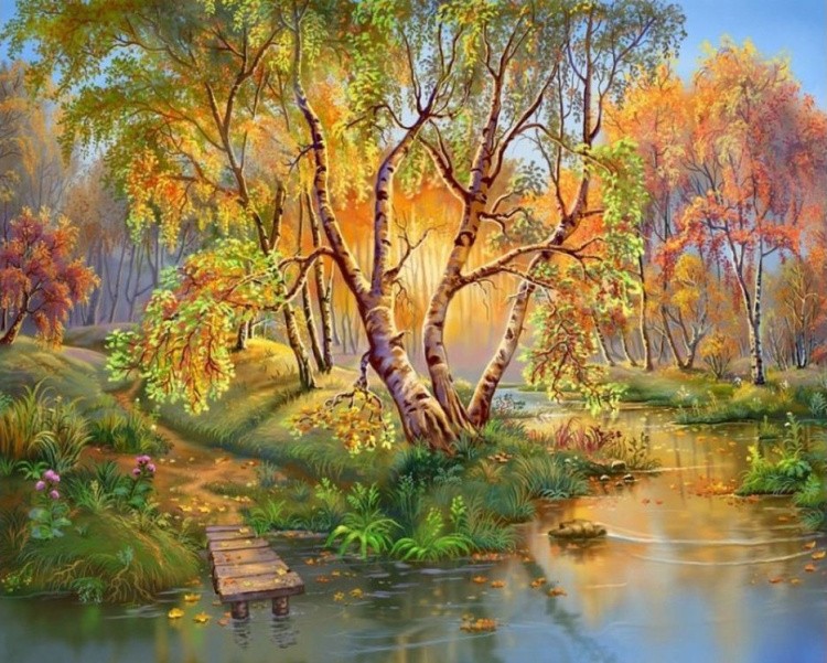 Алмазная вышивка «Берёзы у реки» — картинка 2