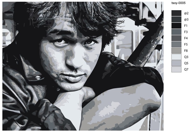 Картина по номерам «Группа Кино: Виктор Цой портрет чб» — картинка 2