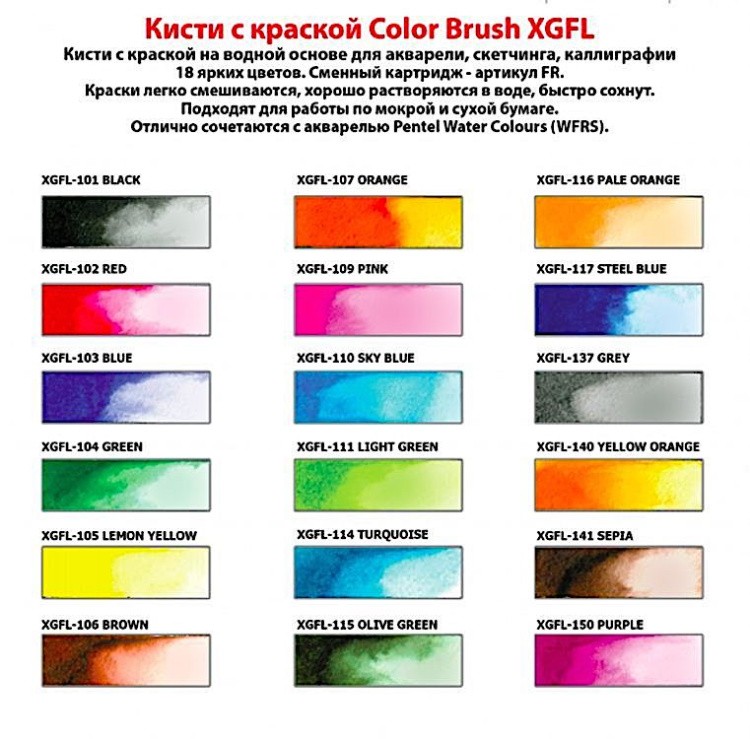 Кисть с краской Colour Brush, 1-10 мм, 5 мл, цвет: черный, Pentel — картинка 4