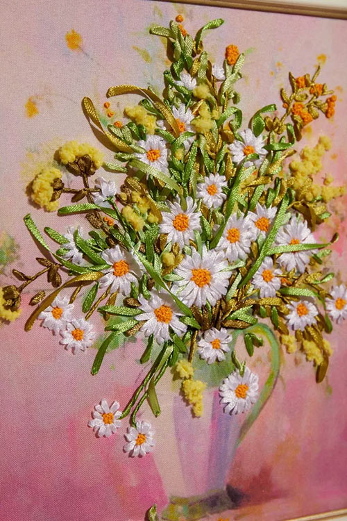 Вышивка лентами «Белый букет» — картинка 4