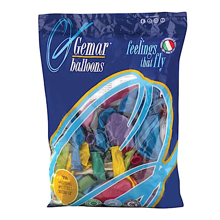 Шары воздушные 12&quot; (30 см), комплект 100 шт., 12 цветов металлик — картинка 2