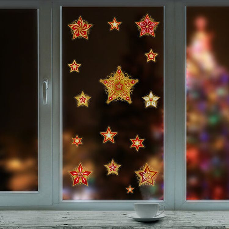 Украшение для окон и стекла «Красно-золотые снежинки 3»