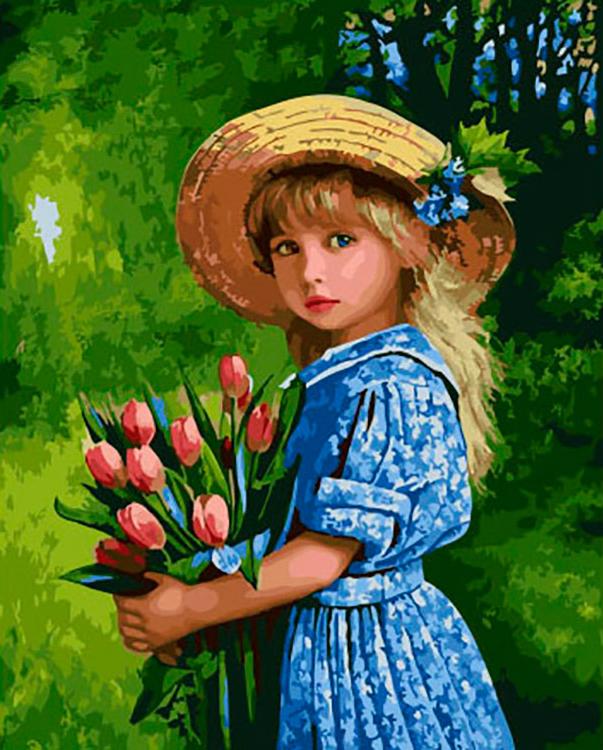 Картина по номерам «Девочка с тюльпанами»