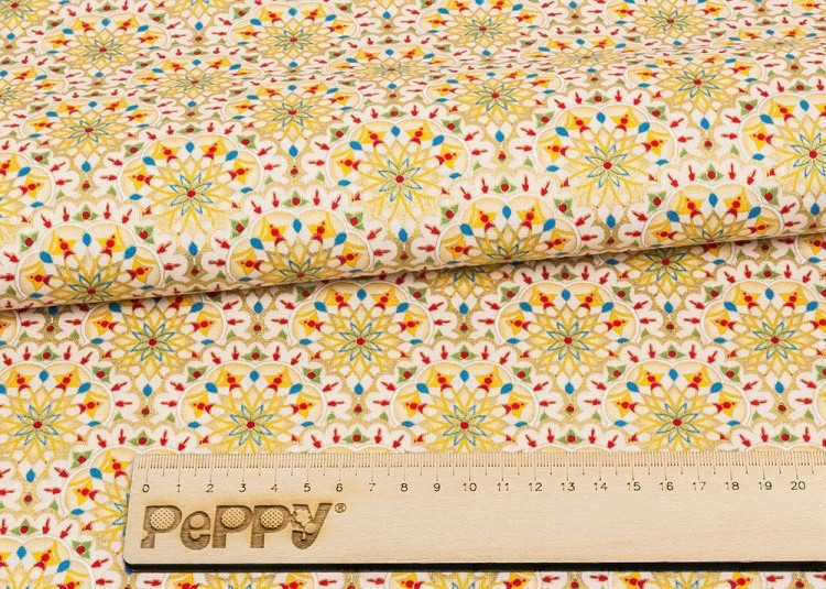 Ткань для пэчворка Индийское Сари, 146 г/м², 50х55 см, 100% хлопок, цвет: кремовый, принт, Peppy — картинка 2