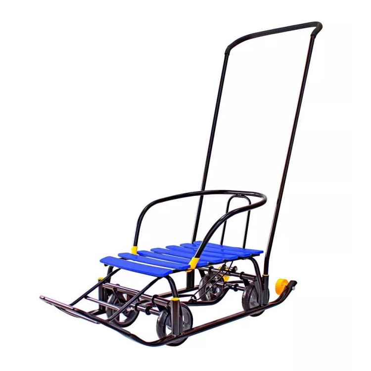 Санки детские Snow Black Auto синие рейки с колесами — картинка 4