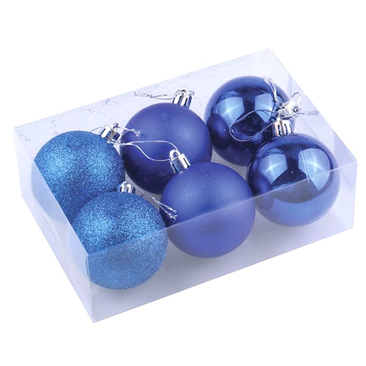 Шары елочные, набор 6 шт., пластик, 6 см, синие (глянец, матовый, глиттер) — картинка 4