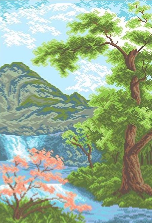 Рисунок на ткани «Весна в горах»