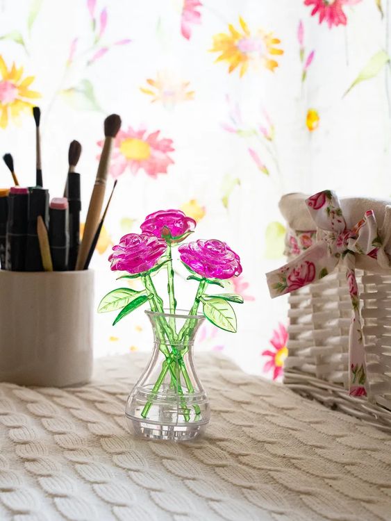 3D Головоломка «Букет в вазе розовый», Crystal Puzzle — картинка 3