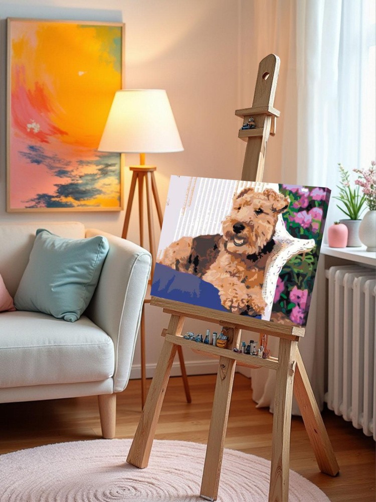 Картина по номерам Собака вельштерьер лежит в саду — картинка 10