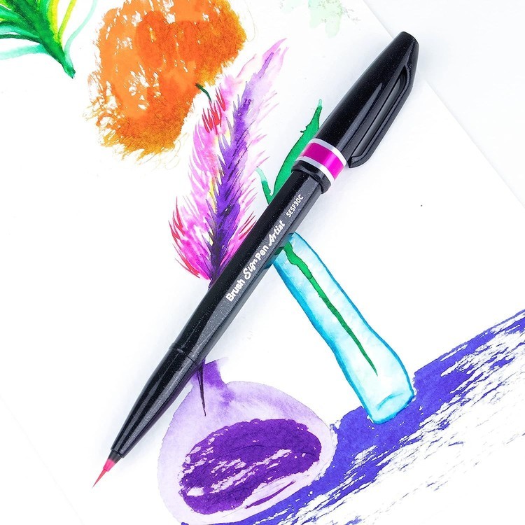Браш пен Brush Sign Pen Artist, ultra-fine, 0,5 - 5 мм, цвет: розовый, Pentel — картинка 5