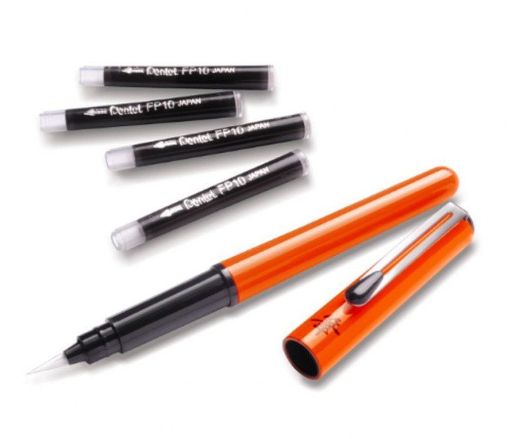 Ручка-кисть Pocket Brush Pen, 4 сменных картриджа (цвет черный), Pentel — картинка 6