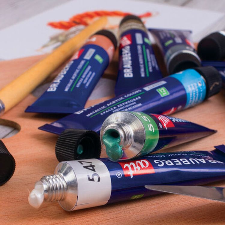 Краски акриловые художественные металлик BRAUBERG ART CLASSIC, набор 12 шт, в тубах 12 мл — картинка 7