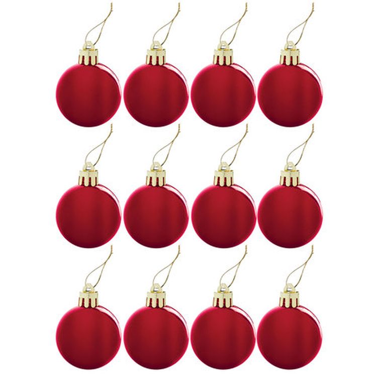 Шары елочные, набор, 12 шт., пластик, 4 см, красные, глянец, подвес — картинка 3