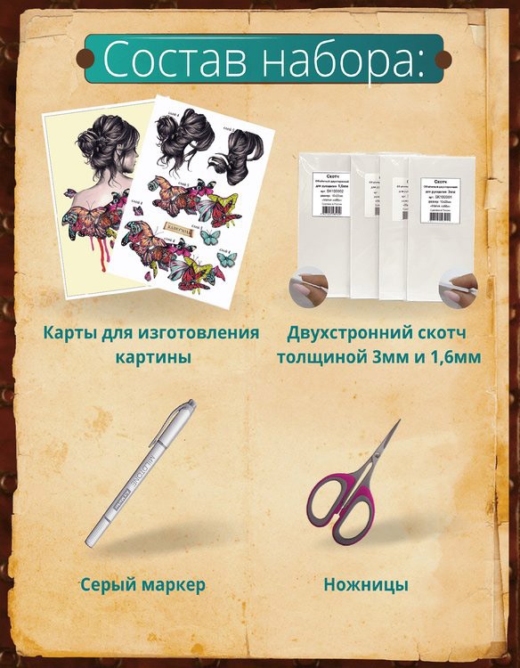 Набор папертоль «Девушка в бабочках 1» 28x20 см — картинка 3