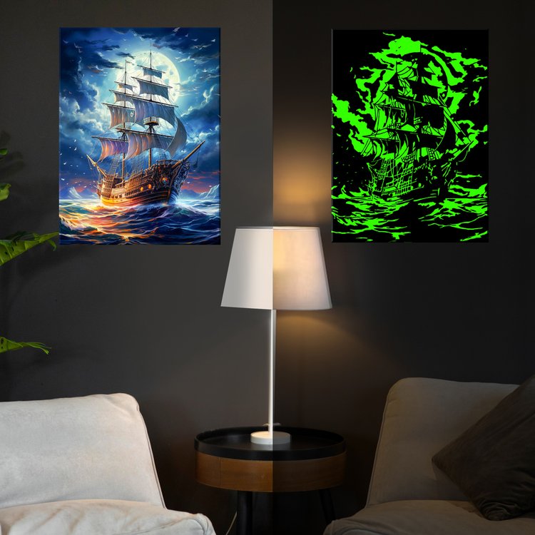 Картина по номерам со светящейся краской «Парусник в полнолуние» — картинка 3