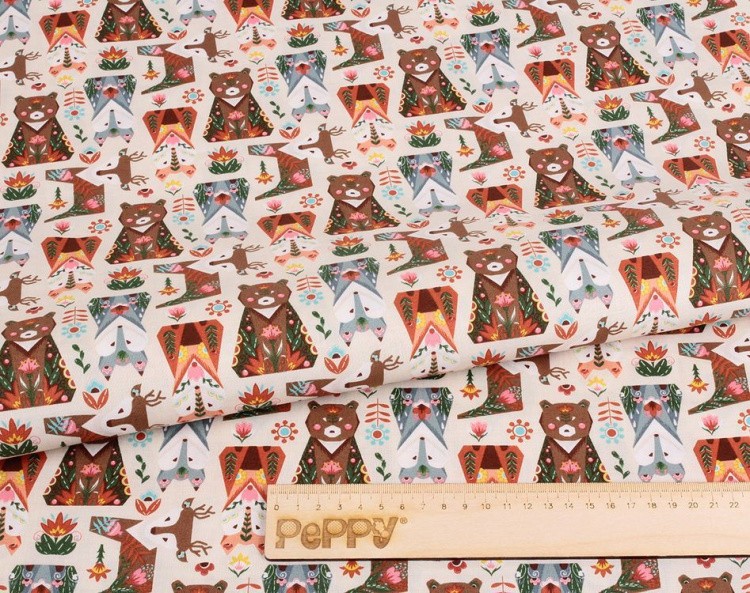 Ткань для пэчворка Лесные Жители, 146 г/м², 50х55 см, 100% хлопок, цвет: бежевый, принт, Peppy — картинка 2