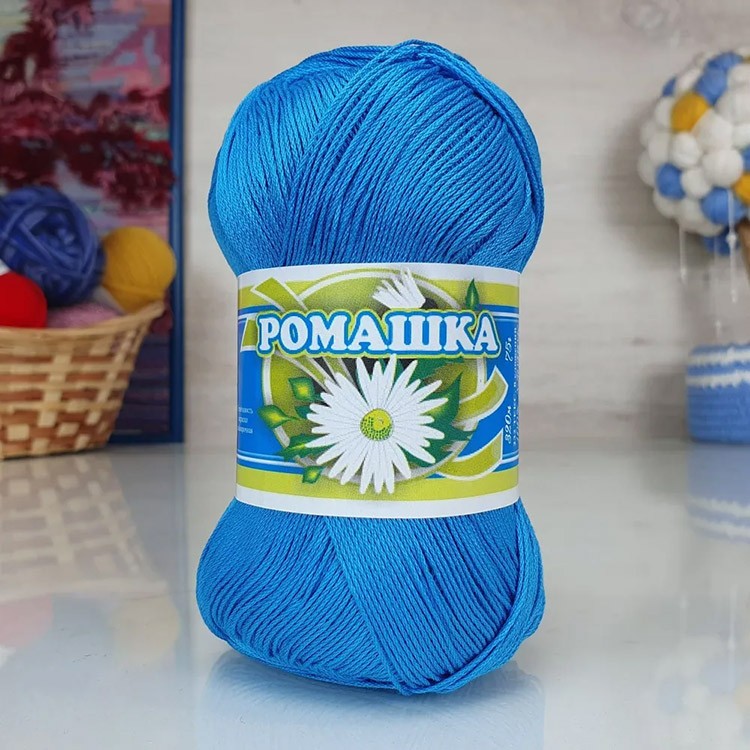 Пряжа ПНК им.Кирова Ромашка (3206), темно-голубой, 5 шт. по 75 г — картинка 2