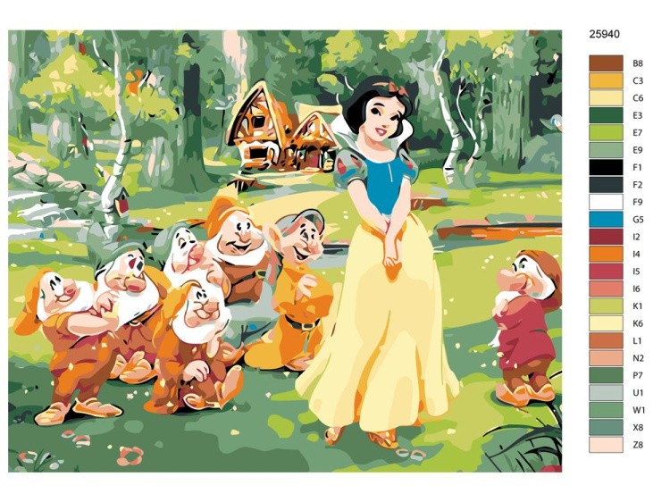 Картина по номерам «Белоснежка и семь гномов» — картинка 2