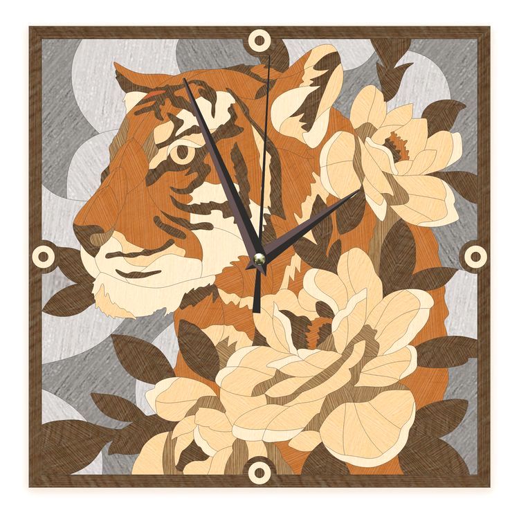Картина на дереве «Часы. Грациозный тигр»