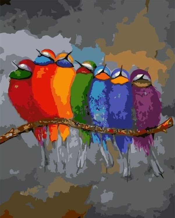 Картина по номерам «Радужные птички»